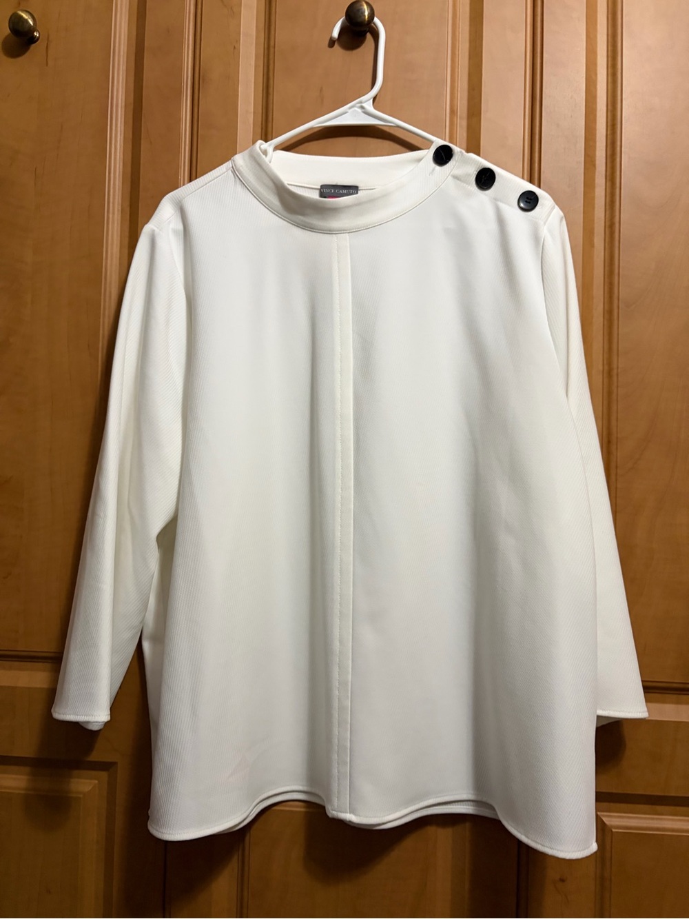 Vince Camuto White Long-Sleeve Top with Black Shoulder Buttons